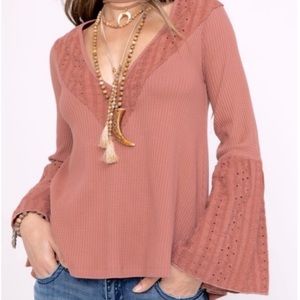 ✨☮️ Free People Parisian Night Flare Sleeve Top NWOT blush Pink XS